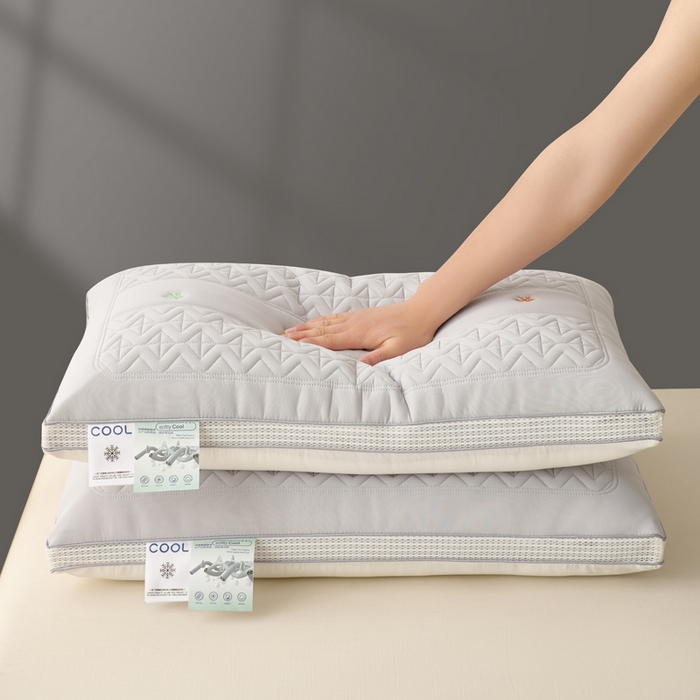 91家纺网 家纺一手货源 找家纺 蝶飞舞 2025新款刺绣冰丝凉感枕头枕芯 灰色 面包枕48*74cm/1000