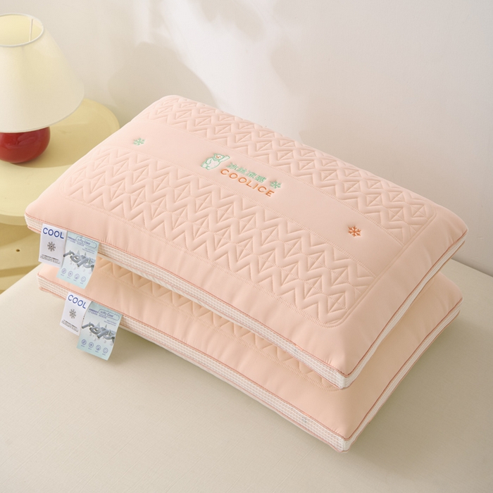 91家纺网 家纺一手货源 找家纺 蝶飞舞 2025新款刺绣冰丝凉感枕头枕芯 粉色 面包枕48*74cm/900g