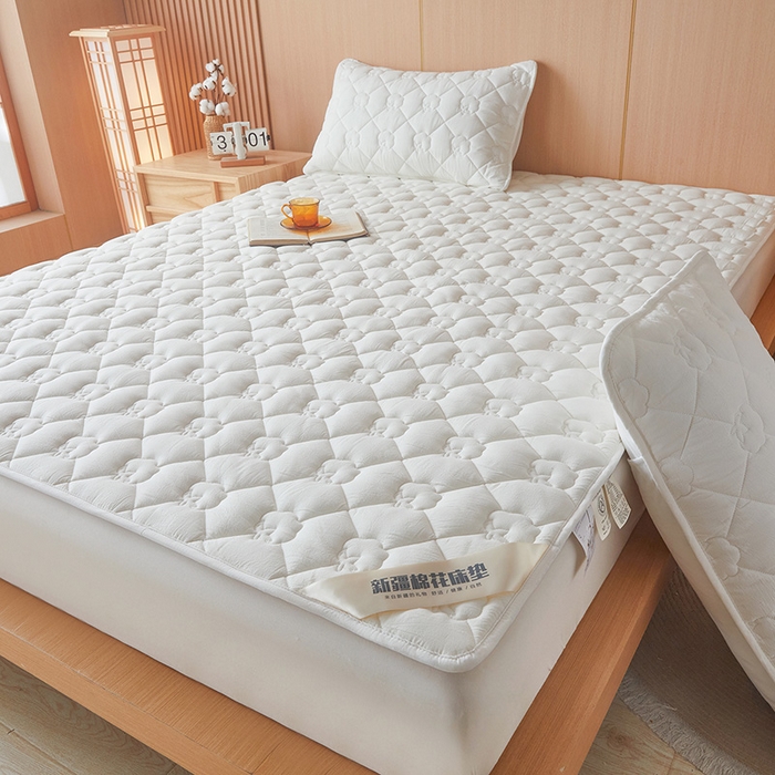 91家纺网 家纺一手货源 找家纺 西域种棉人·千百笠 2025新款A类抗菌100%新疆棉花填充夹棉床垫床护垫软垫床褥子单人双人学生垫 娴雅软垫-白