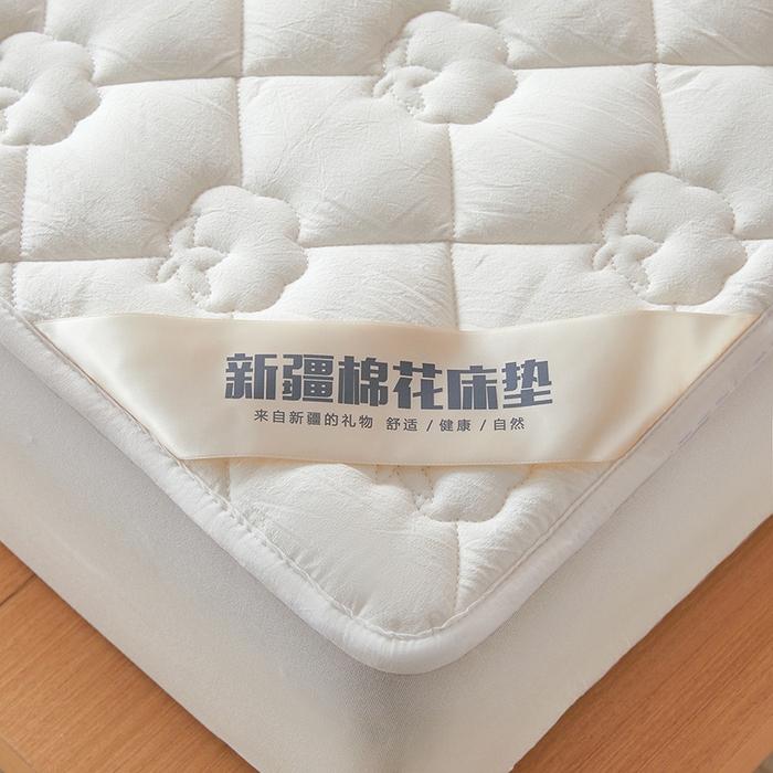 91家纺网 家纺一手货源 找家纺 西域种棉人·千百笠 2025新款A类抗菌100%新疆棉花填充夹棉床垫床护垫软垫床褥子单人双人学生垫 娴雅软垫-白