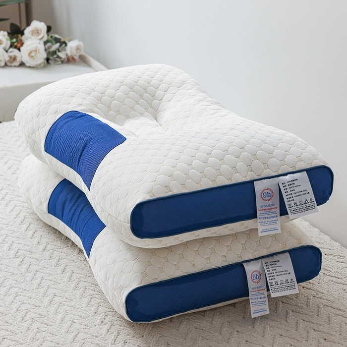 蝶飞舞 2025新款spa针织棉3D按摩枕助睡眠枕头枕芯 蓝色 48*74cm/800g