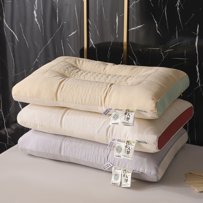 91家纺网 家纺一手货源 找家纺 蝶飞舞 2025新款云端护颈竹本入梦定型枕头枕芯 米灰色 48*74cm/1000g