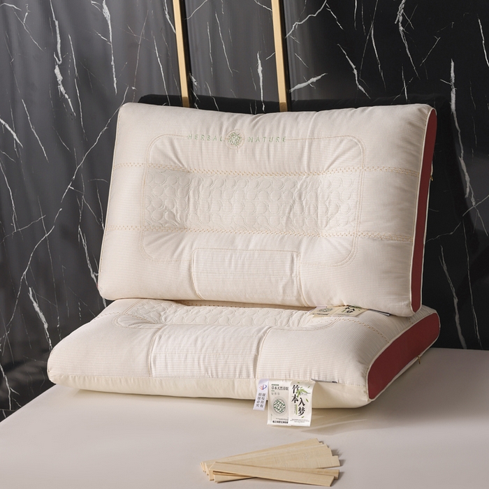 91家纺网 家纺一手货源 找家纺 蝶飞舞 2025新款云端护颈竹本入梦定型枕头枕芯 米灰色 48*74cm/1000g