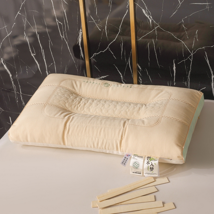 91家纺网 家纺一手货源 找家纺 蝶飞舞 2025新款云端护颈竹本入梦定型枕头枕芯 米咖色 48*74cm/1000g