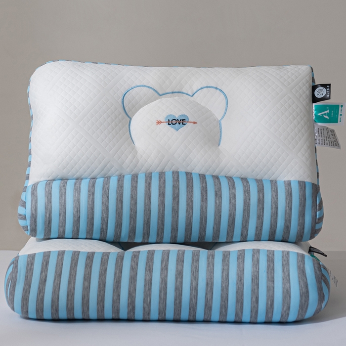 91家纺网 家纺一手货源 找家纺 蝶飞舞 2025新款针织刺绣情侣款猫咪枕头枕芯 护颈蓝色 48*74cm/800g