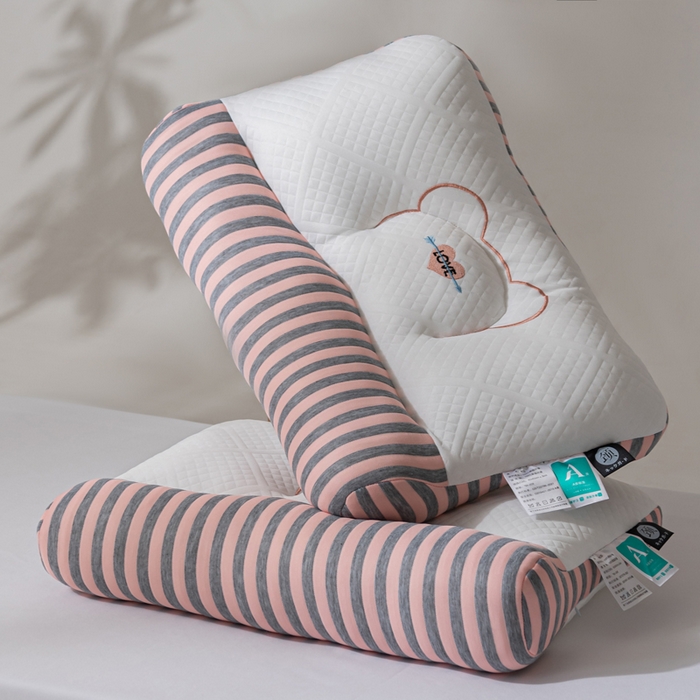 91家纺网 家纺一手货源 找家纺 蝶飞舞 2025新款针织刺绣情侣款猫咪枕头枕芯 护颈粉色 48*74cm/800g