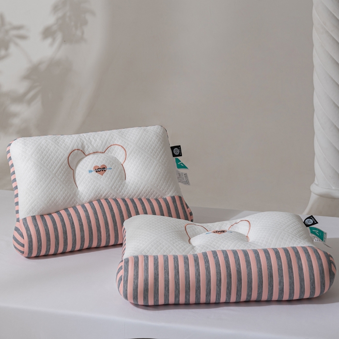 91家纺网 家纺一手货源 找家纺 蝶飞舞 2025新款针织刺绣情侣款猫咪枕头枕芯 护颈粉色 48*74cm/800g