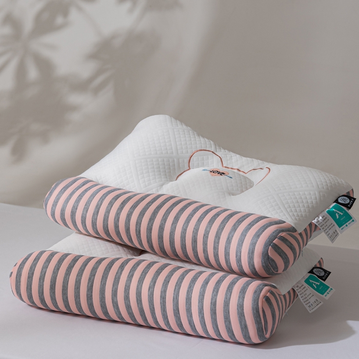 91家纺网 家纺一手货源 找家纺 蝶飞舞 2025新款针织刺绣情侣款猫咪枕头枕芯 护颈蓝色 48*74cm/900g