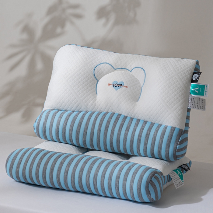 91家纺网 家纺一手货源 找家纺 蝶飞舞 2025新款针织刺绣情侣款猫咪枕头枕芯 护颈蓝色 48*74cm/900g