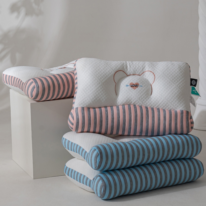 91家纺网 家纺一手货源 找家纺 蝶飞舞 2025新款针织刺绣情侣款猫咪枕头枕芯 护颈蓝色 48*74cm/900g