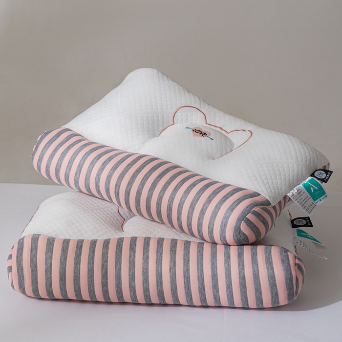 91家纺网 家纺一手货源 找家纺 蝶飞舞 2025新款针织刺绣情侣款猫咪枕头枕芯 护颈粉色 48*74cm/1000g