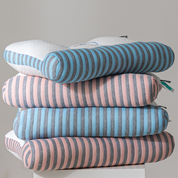 91家纺网 家纺一手货源 找家纺 蝶飞舞 2025新款针织刺绣情侣款猫咪枕头枕芯 护颈蓝色 48*74cm/1000g