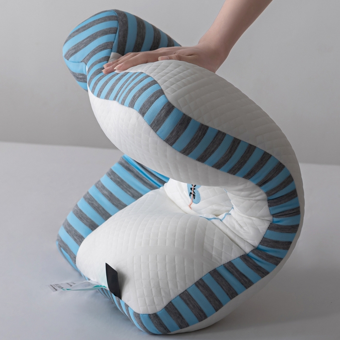 91家纺网 家纺一手货源 找家纺 蝶飞舞 2025新款针织刺绣情侣款猫咪枕头枕芯 护颈蓝色 48*74cm/800g