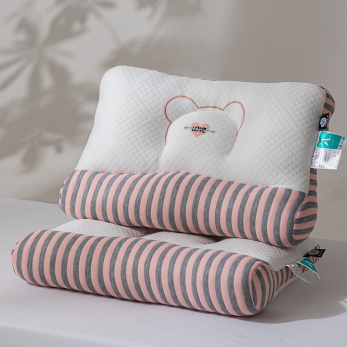 91家纺网 家纺一手货源 找家纺 蝶飞舞 2025新款针织刺绣情侣款猫咪枕头枕芯 护颈蓝色 48*74cm/800g