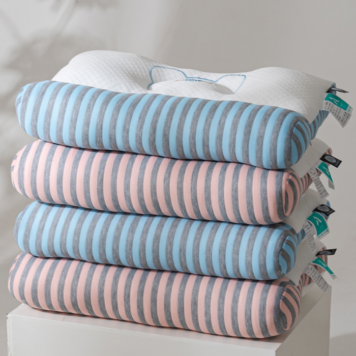 91家纺网 家纺一手货源 找家纺 蝶飞舞 2025新款针织刺绣情侣款猫咪枕头枕芯 护颈蓝色 48*74cm/800g