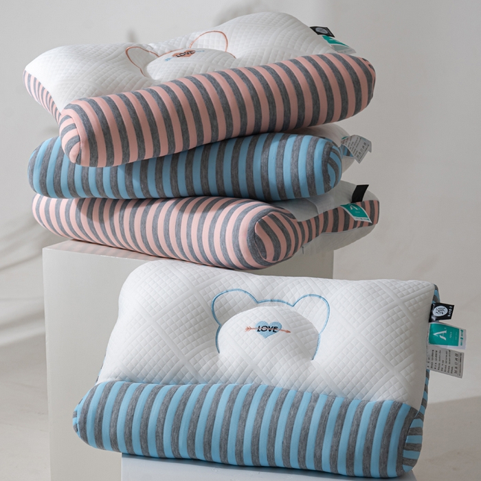 91家纺网 家纺一手货源 找家纺 蝶飞舞 2025新款针织刺绣情侣款猫咪枕头枕芯 护颈粉色 48*74cm/900g