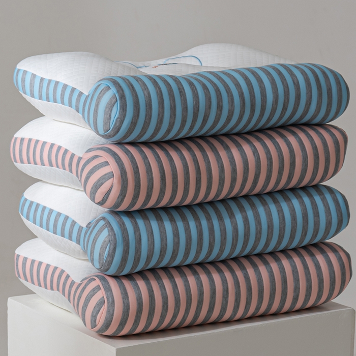 91家纺网 家纺一手货源 找家纺 蝶飞舞 2025新款针织刺绣情侣款猫咪枕头枕芯 护颈粉色 48*74cm/900g