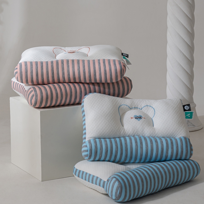 91家纺网 家纺一手货源 找家纺 蝶飞舞 2025新款针织刺绣情侣款猫咪枕头枕芯 护颈粉色 48*74cm/900g