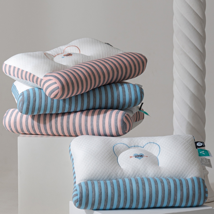 91家纺网 家纺一手货源 找家纺 蝶飞舞 2025新款针织刺绣情侣款猫咪枕头枕芯 护颈粉色 48*74cm/900g