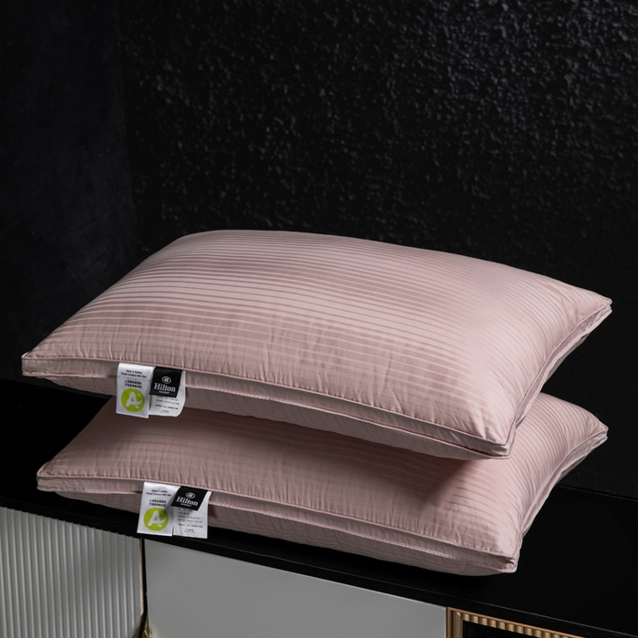 91家纺网 家纺一手货源 找家纺 蝶飞舞 2025新款五星酒店全棉缎条鹅毛枕头枕芯 香槟粉 1100g