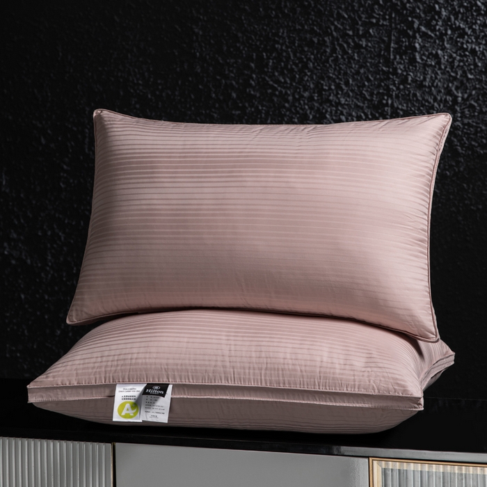 91家纺网 家纺一手货源 找家纺 蝶飞舞 2025新款五星酒店全棉缎条鹅毛枕头枕芯 靓白 1200g