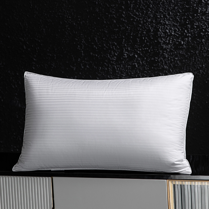 91家纺网 家纺一手货源 找家纺 蝶飞舞 2025新款五星酒店全棉缎条鹅毛枕头枕芯 靓白 1200g