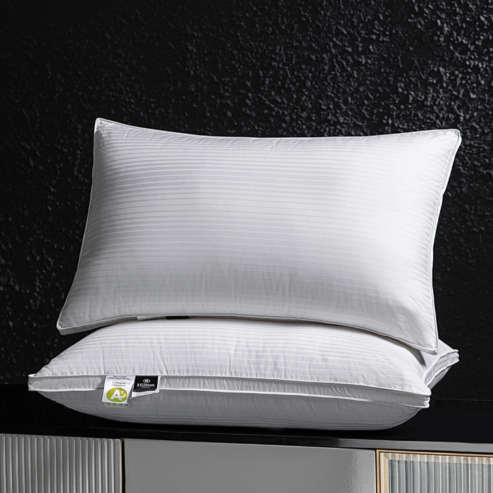 91家纺网 家纺一手货源 找家纺 蝶飞舞 2025新款五星酒店全棉缎条鹅毛枕头枕芯 靓白 1100g