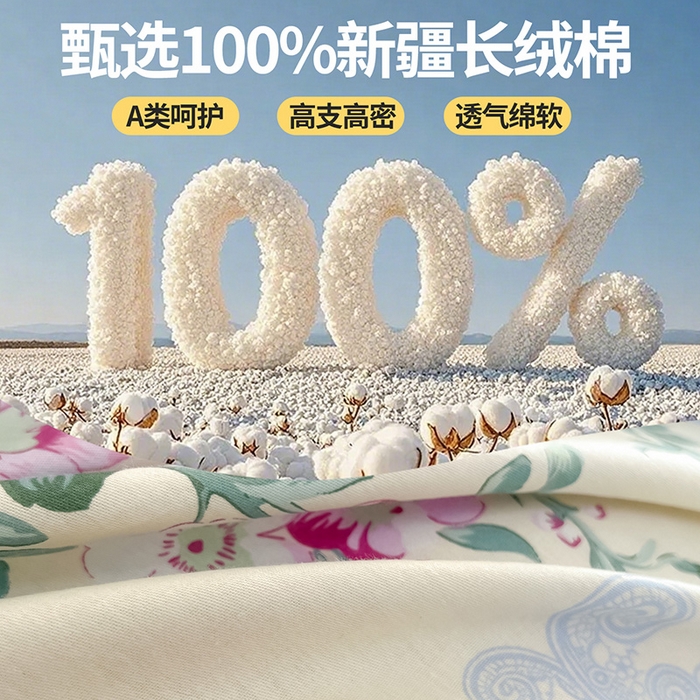 91家纺网 家纺一手货源 找家纺 西域种棉人·千百笠 2025新款全棉纯棉大学生宿舍100%新疆棉花被子被褥一整套枕头床垫三件套六件套 古典花束