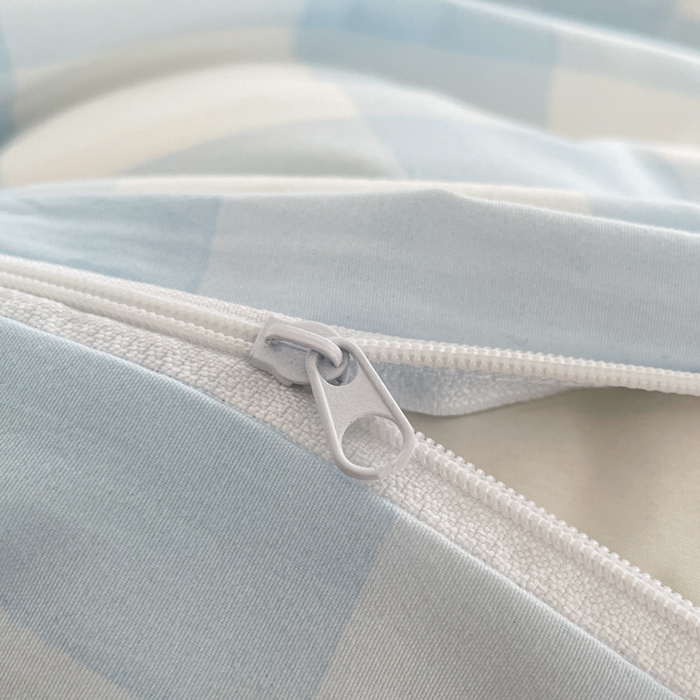 91家纺网 家纺一手货源 找家纺 雨帆家纺 2025新款时尚印花水洗棉混搭四件套 蓝格绅士