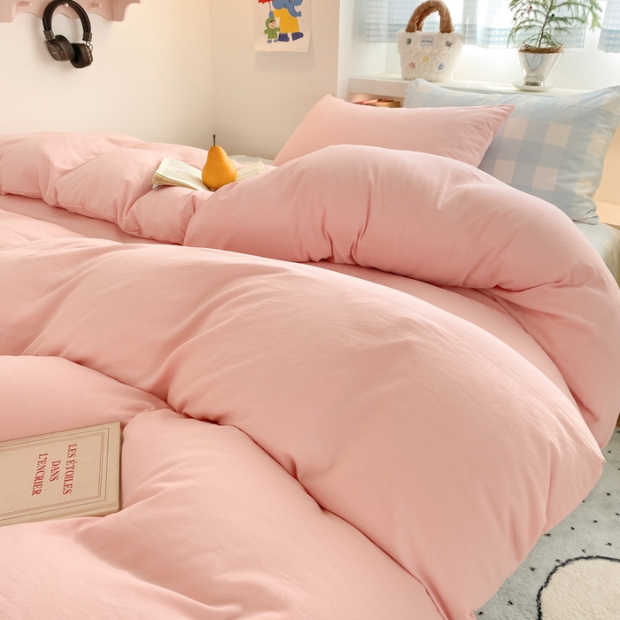 91家纺网 家纺一手货源 找家纺 雨帆家纺 2025新款时尚印花水洗棉混搭四件套 奶玉蓝格