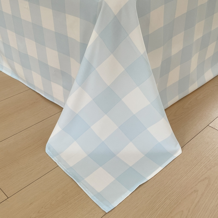 91家纺网 家纺一手货源 找家纺 雨帆家纺 2025新款时尚印花水洗棉混搭四件套 奶玉蓝格