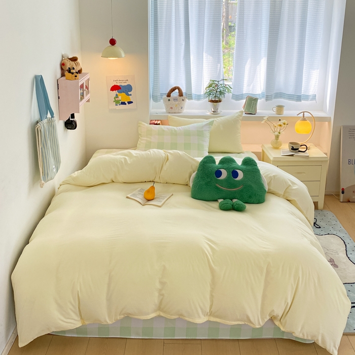 91家纺网 家纺一手货源 找家纺 雨帆家纺 2025新款时尚印花水洗棉混搭四件套 芝士绿格