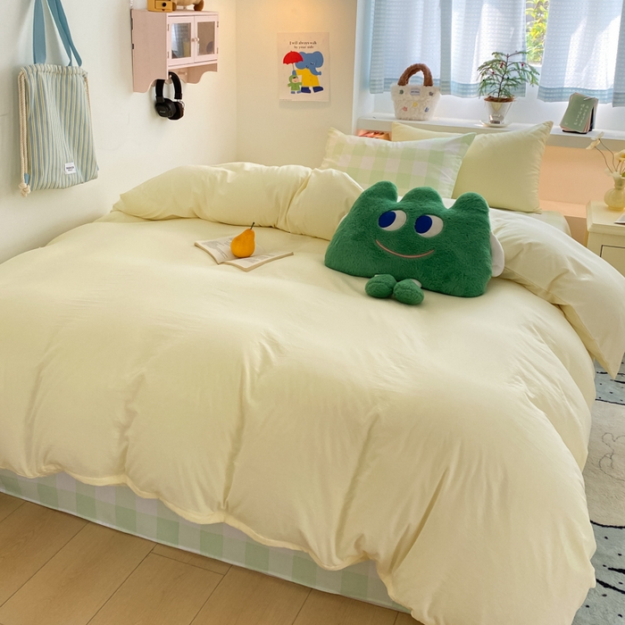 91家纺网 家纺一手货源 找家纺 雨帆家纺 2025新款时尚印花水洗棉混搭四件套 芝士绿格