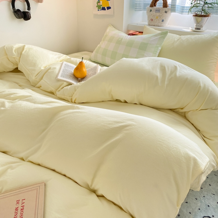 91家纺网 家纺一手货源 找家纺 雨帆家纺 2025新款时尚印花水洗棉混搭四件套 芝士绿格