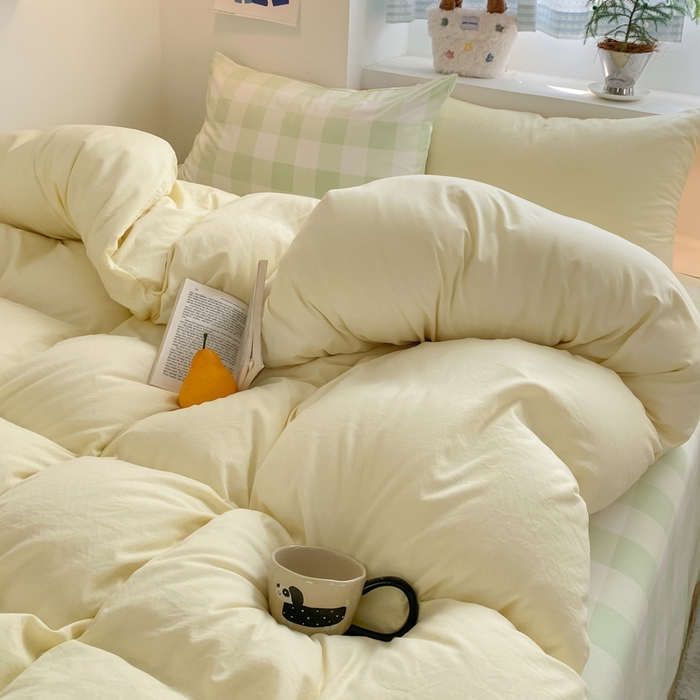 91家纺网 家纺一手货源 找家纺 雨帆家纺 2025新款时尚印花水洗棉混搭四件套 芝士绿格