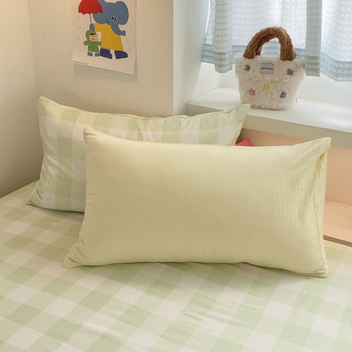 91家纺网 家纺一手货源 找家纺 雨帆家纺 2025新款时尚印花水洗棉混搭四件套 芝士绿格