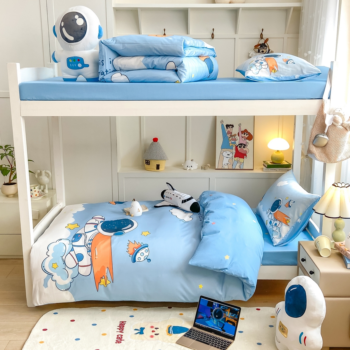 91家纺网 家纺一手货源 找家纺 博雅 2025新款全棉纯棉学生宿舍上下铺六件套-宇航员系列 飞船宇航员