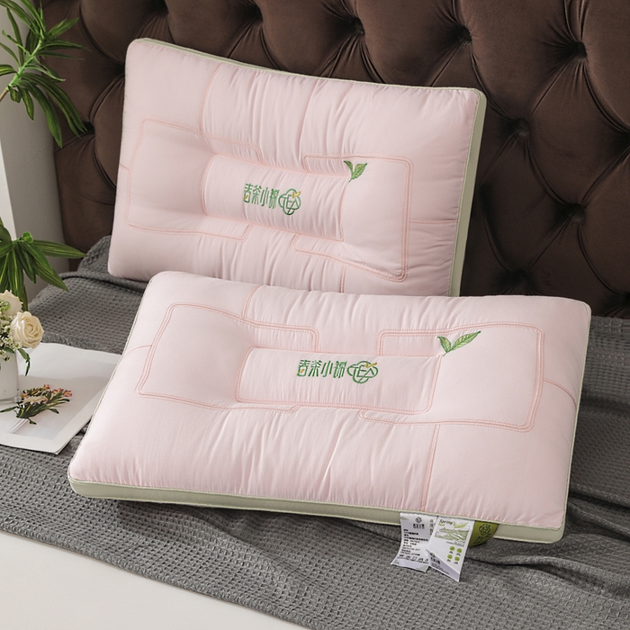 蝶飞舞 2025新款春茶小锦亲肤舒睡枕头枕芯 粉色保健枕 48*74cm
