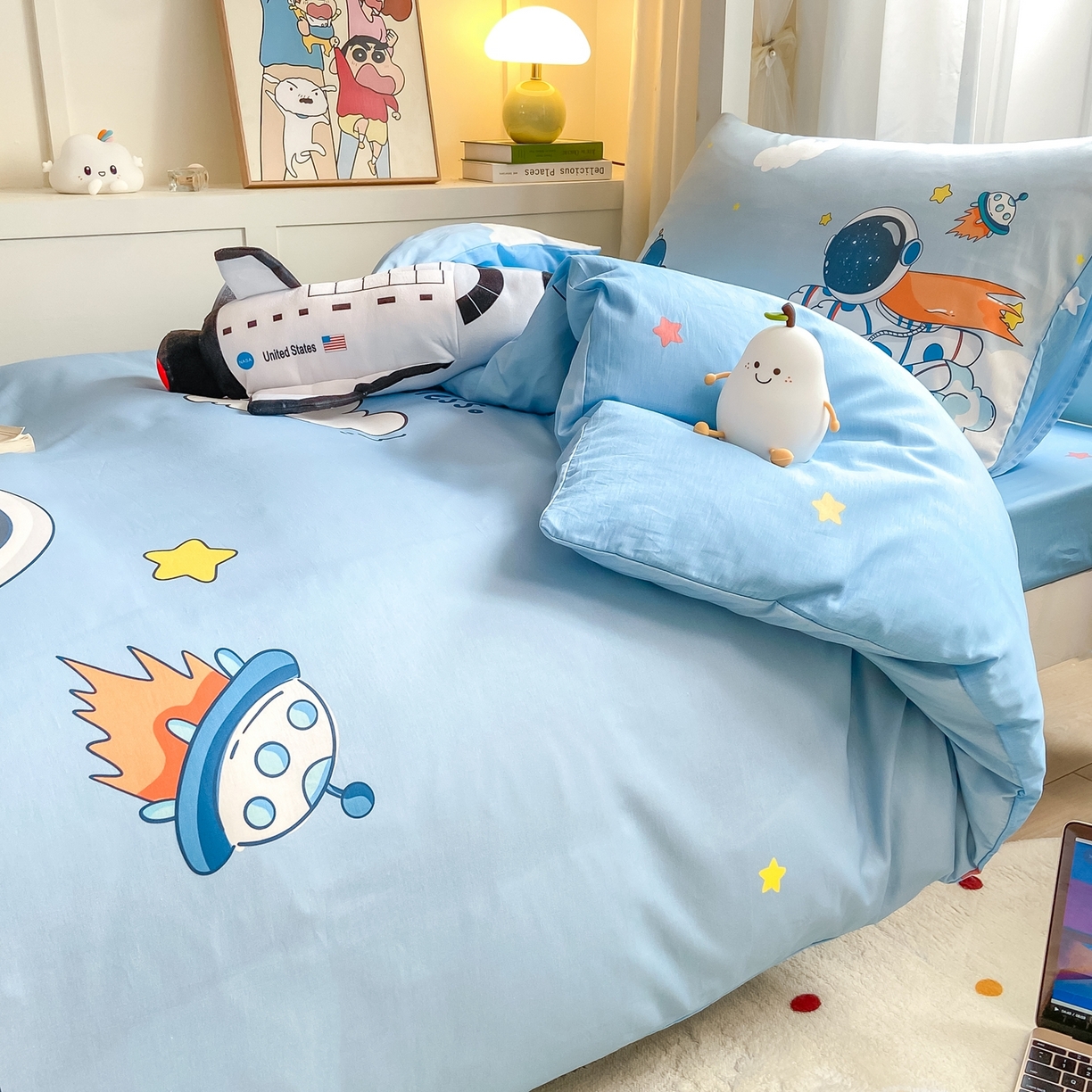 91家纺网 家纺一手货源 找家纺 博雅 2025新款全棉纯棉学生宿舍上下铺六件套-宇航员系列 飞船宇航员