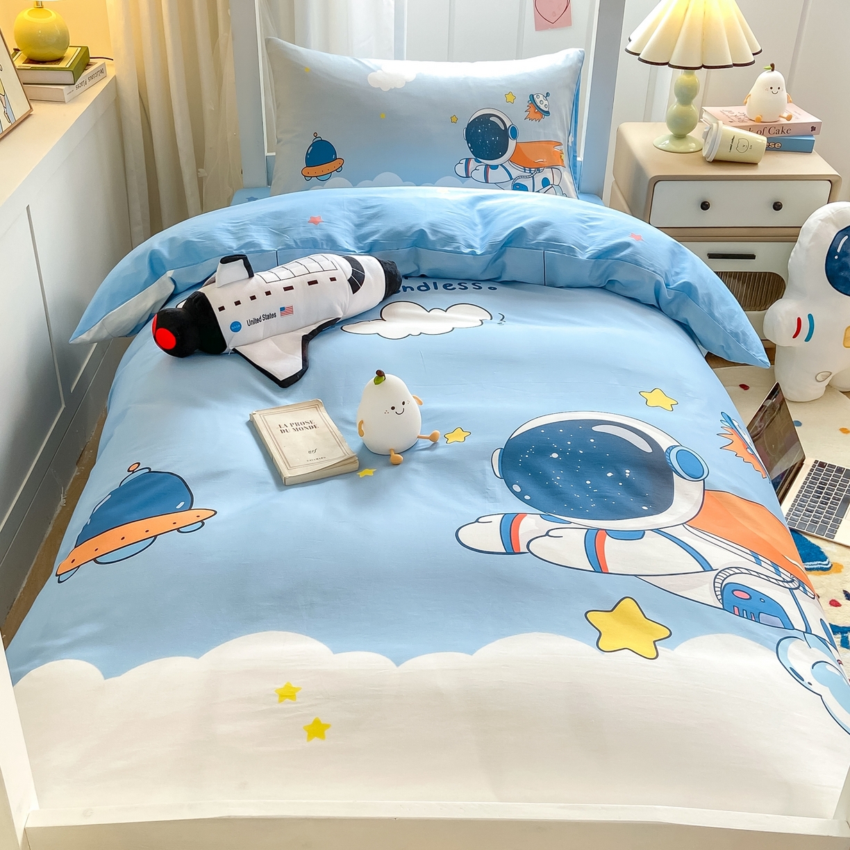 91家纺网 家纺一手货源 找家纺 博雅 2025新款全棉纯棉学生宿舍上下铺六件套-宇航员系列 飞船宇航员