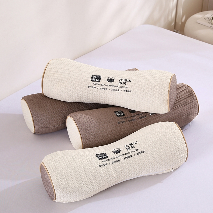 91家纺网 家纺一手货源 找家纺 蝶飞舞 2025新款大凉山苦荞麦颈椎枕头枕芯 圆形-灰色 45*15*8cm