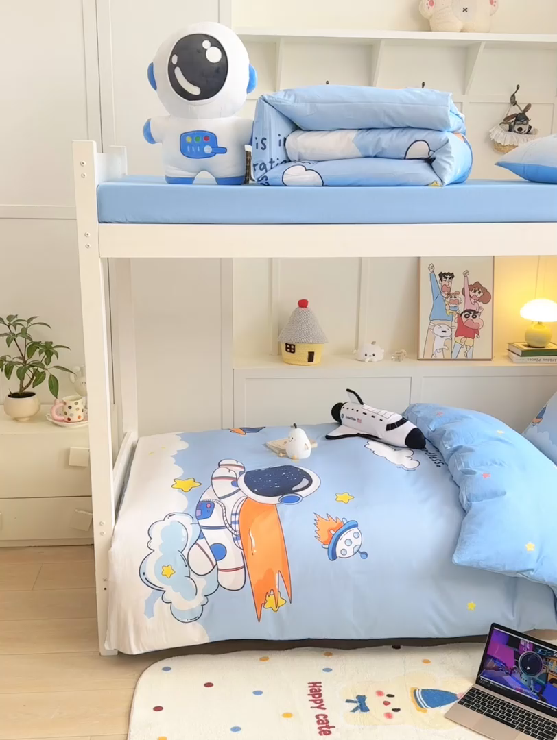 91家纺网 家纺一手货源 找家纺 博雅 2025新款全棉纯棉学生宿舍上下铺六件套-宇航员系列 飞船宇航员