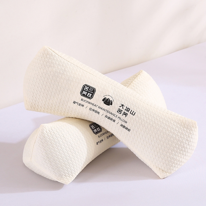 91家纺网 家纺一手货源 找家纺 蝶飞舞 2025新款大凉山苦荞麦颈椎枕头枕芯 圆形-灰色 45*15*8cm