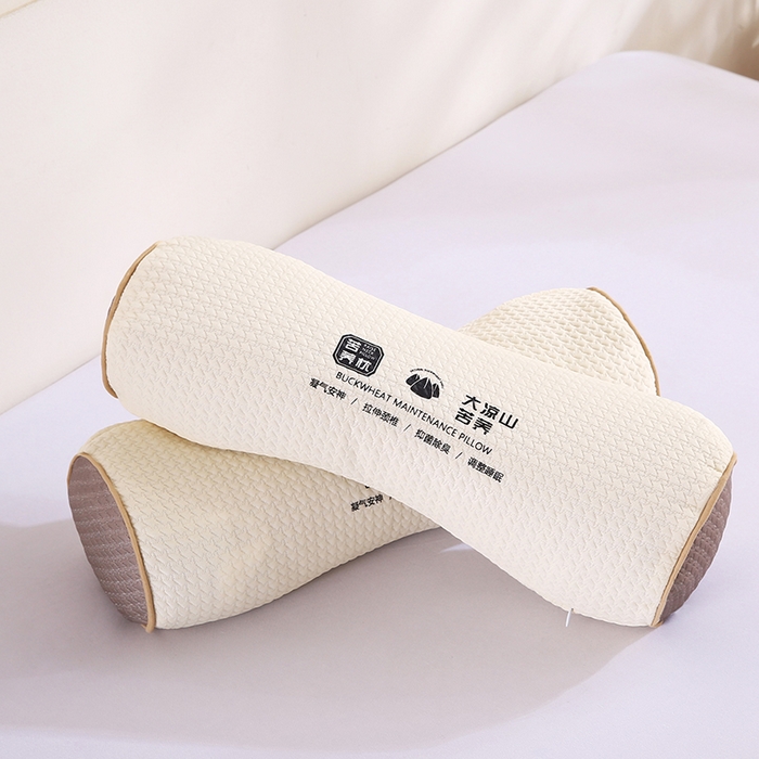91家纺网 家纺一手货源 找家纺 蝶飞舞 2025新款大凉山苦荞麦颈椎枕头枕芯 圆形-米色 45*15*8cm