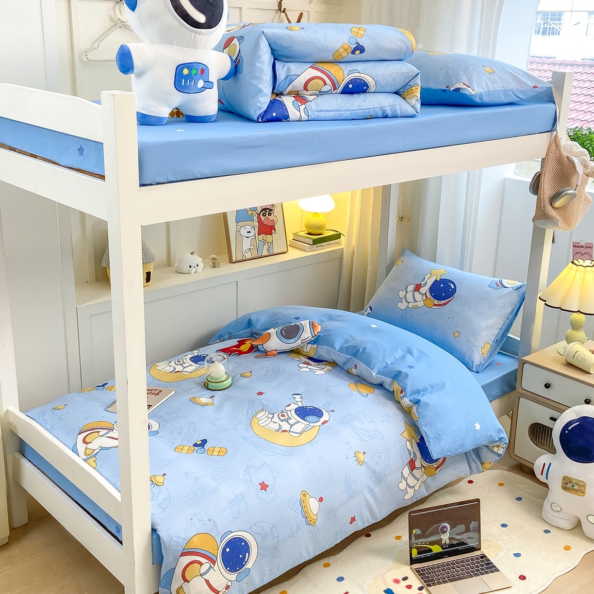 91家纺网 家纺一手货源 找家纺 博雅 2025新款全棉纯棉学生宿舍上下铺六件套-宇航员系列 环游太空