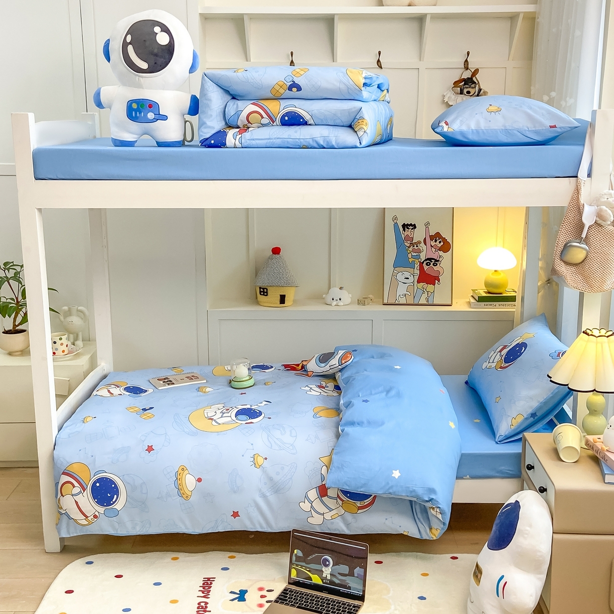 91家纺网 家纺一手货源 找家纺 博雅 2025新款全棉纯棉学生宿舍上下铺六件套-宇航员系列 环游太空
