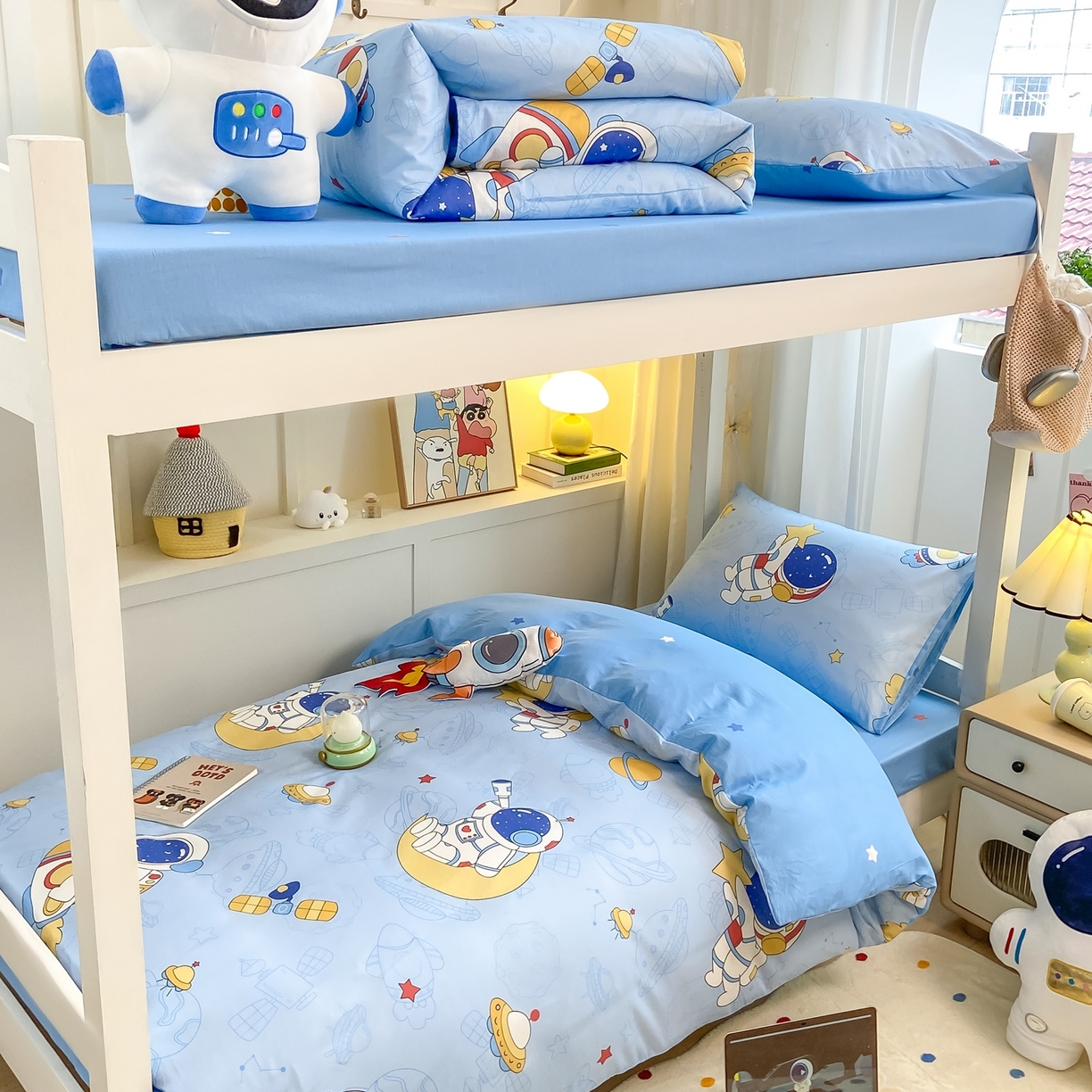 91家纺网 家纺一手货源 找家纺 博雅 2025新款全棉纯棉学生宿舍上下铺六件套-宇航员系列 环游太空