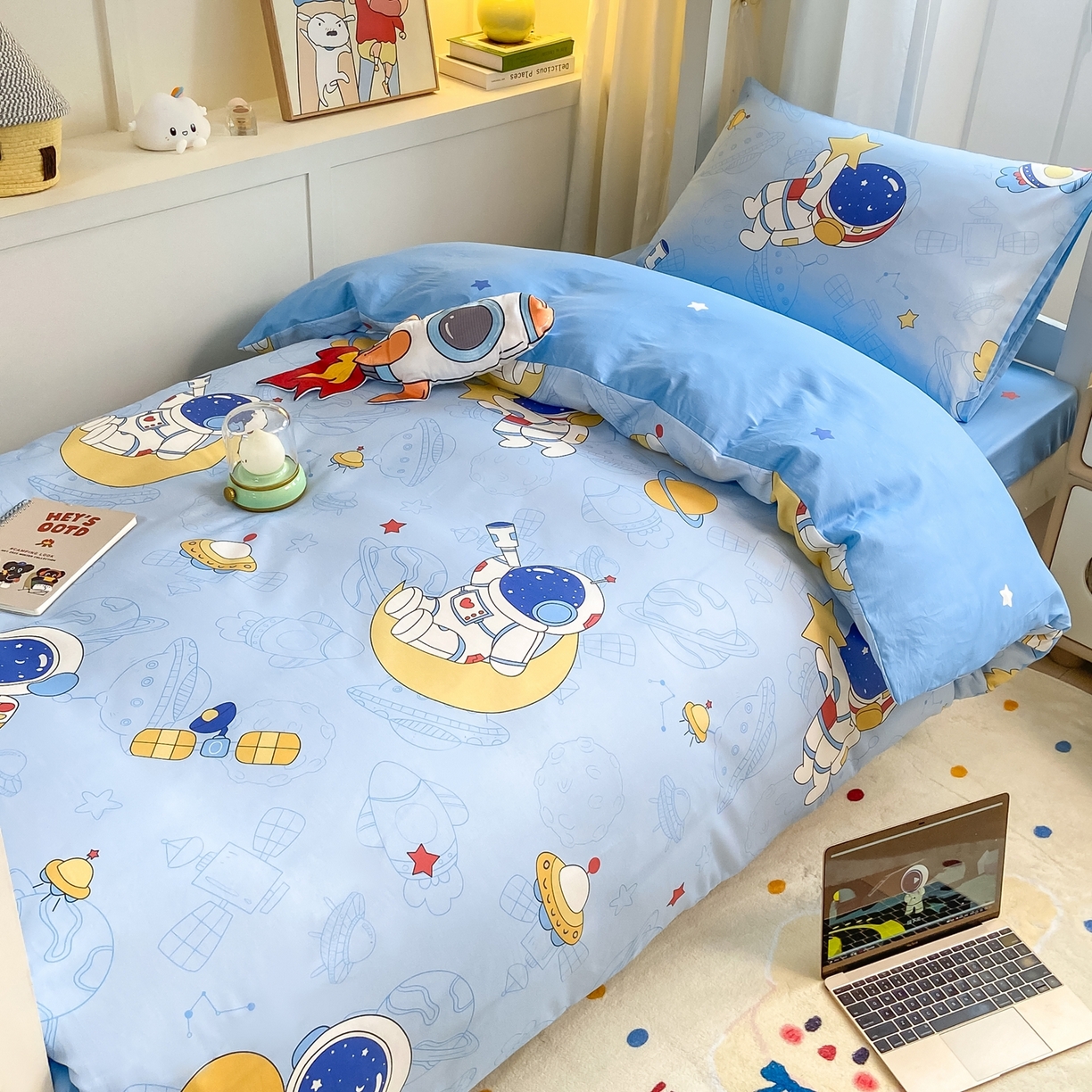 91家纺网 家纺一手货源 找家纺 博雅 2025新款全棉纯棉学生宿舍上下铺六件套-宇航员系列 环游太空