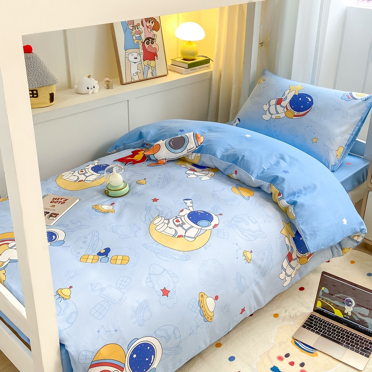 91家纺网 家纺一手货源 找家纺 博雅 2025新款全棉纯棉学生宿舍上下铺六件套-宇航员系列 环游太空