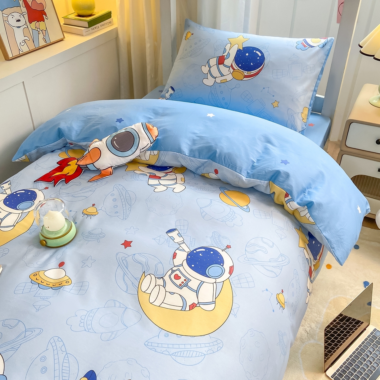 91家纺网 家纺一手货源 找家纺 博雅 2025新款全棉纯棉学生宿舍上下铺六件套-宇航员系列 环游太空